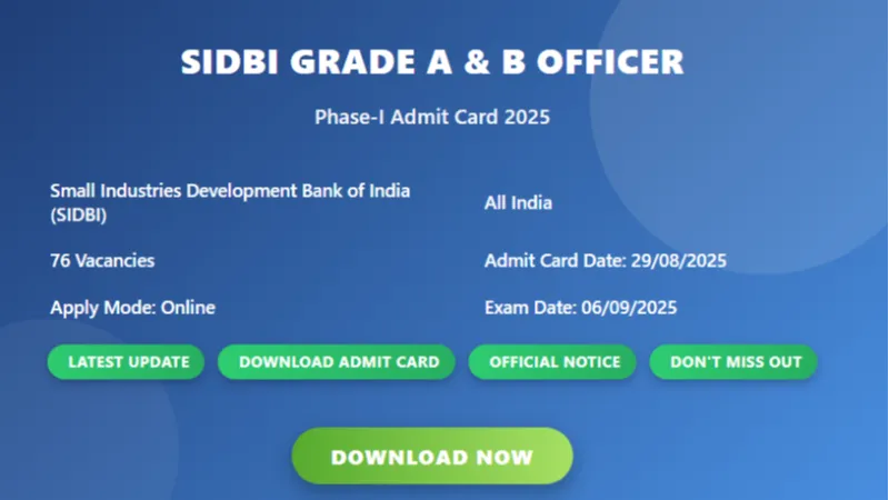SIDBI Grade A & B Officer Phase-I Admit Card 2025