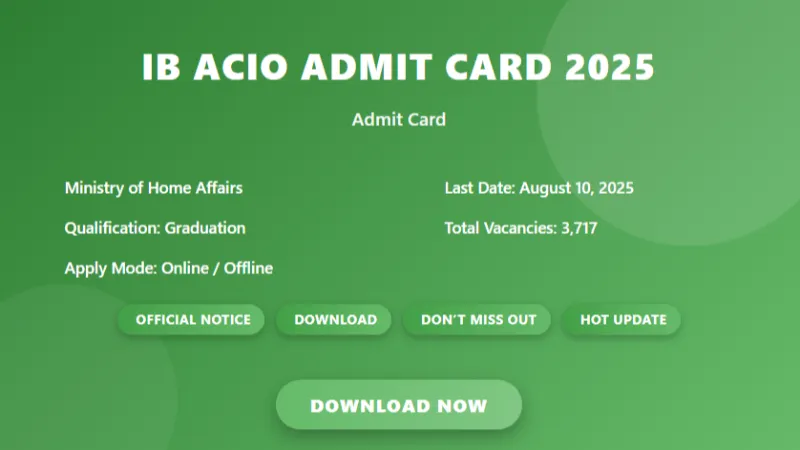 IB ACIO Exam Admit Card 2025 : Check Admit Card Status