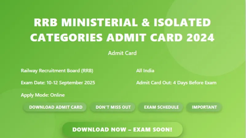 RRB CEN 07/24 1036 Various Exam City and Admit Card