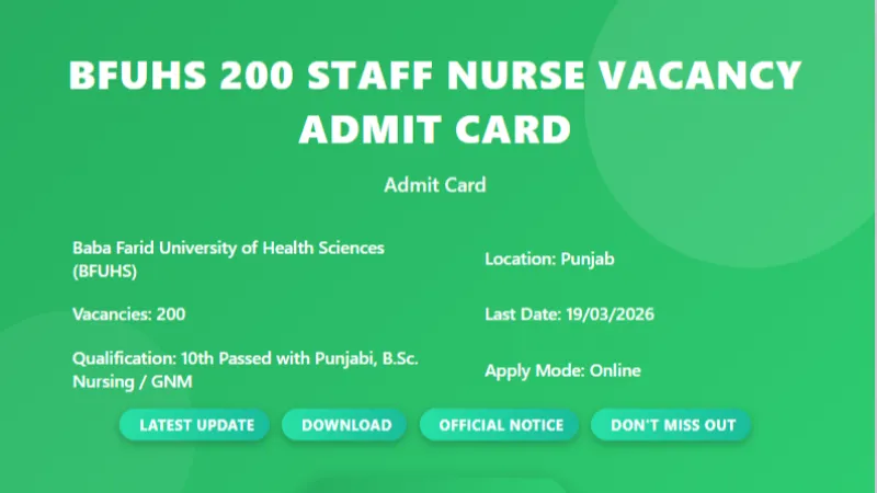 BFUHS Staff Nurse 200 Vacancy Admit Card 2026
