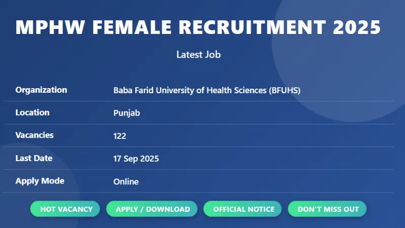 MPHW Female new Recruitment 2025 
