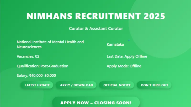 NIMHANS Recruitment 2025 for 02 Curator and Assistant Curator Posts - Apply Offline Before Deadline