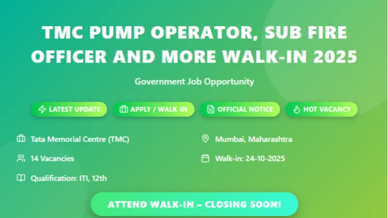 TMC Walk-in Recruitment for Pump Operator, Fireman & Sub Fire Officer 2025