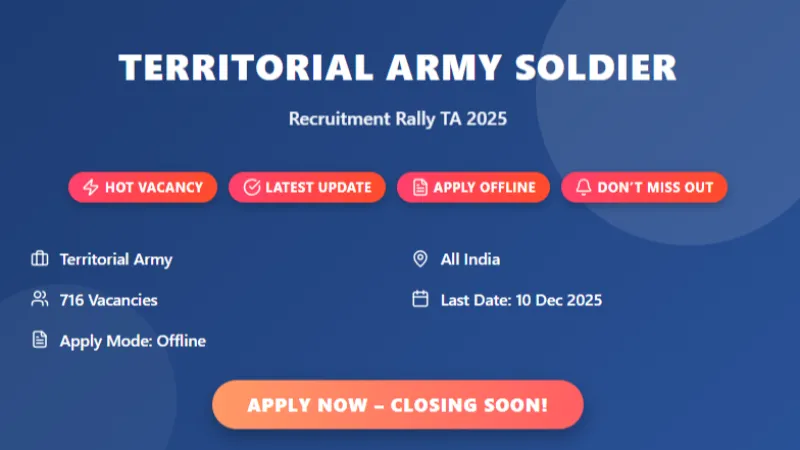 Territorial Army Recruitment Rally TA 2025 – Apply Offline for 716 Soldier Posts