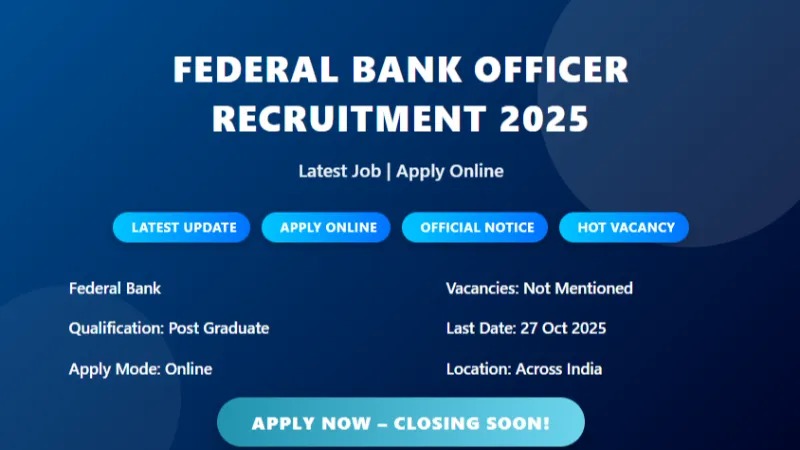 Federal Bank Officer Recruitment 2025 Apply Online for Scale I Officer Posts