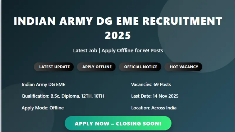 Indian Army DG EME LDC MTS and Technical Posts Recruitment 2025 Offline