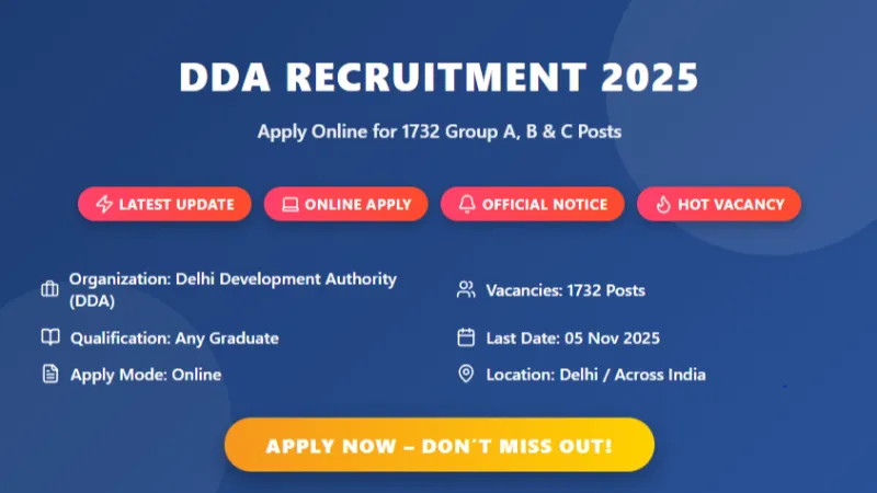 Delhi Development Authority DDA 1732 Junior Engineer MTS and Group C Posts 2025 Online