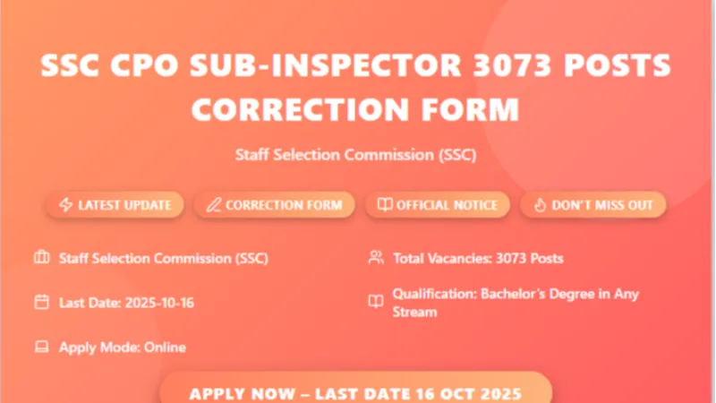 SSC CPO Sub Inspector 2025 Recruitment for 3073 Delhi Police and CAPF Posts