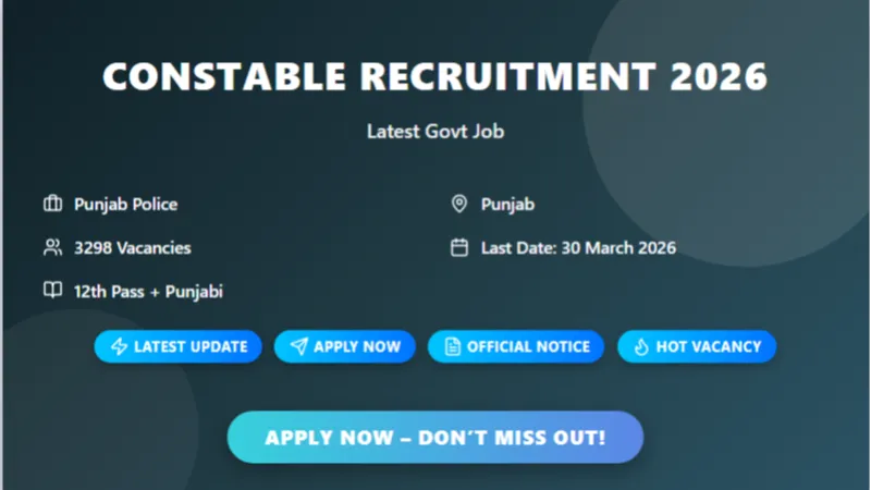 Punjab Police Constable 3298 Vacancy