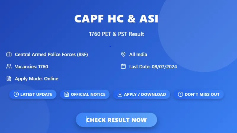 CAPF 1760 HC (Mini), ASI (Steno) PET & PST Result 2024