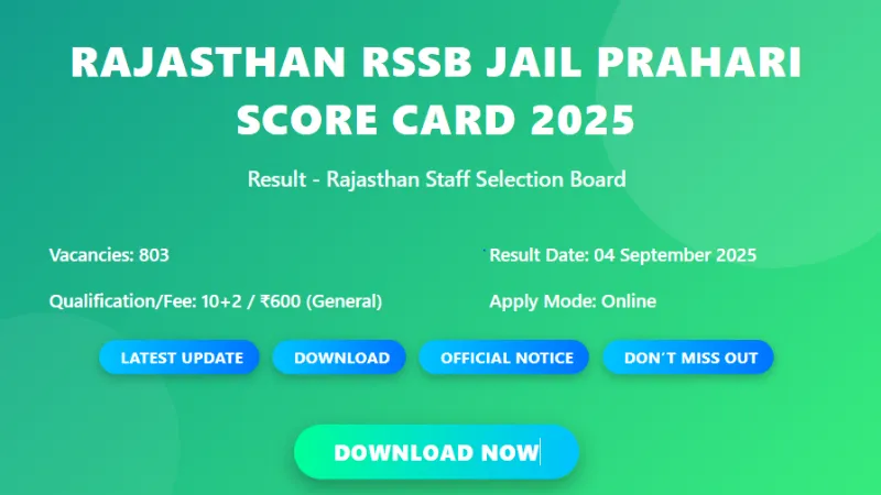 Rajasthan RSSB Jail Prahari Result 2025