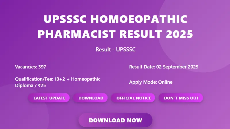 UPSSSC Homoeopathic Pharmacist Result 2025