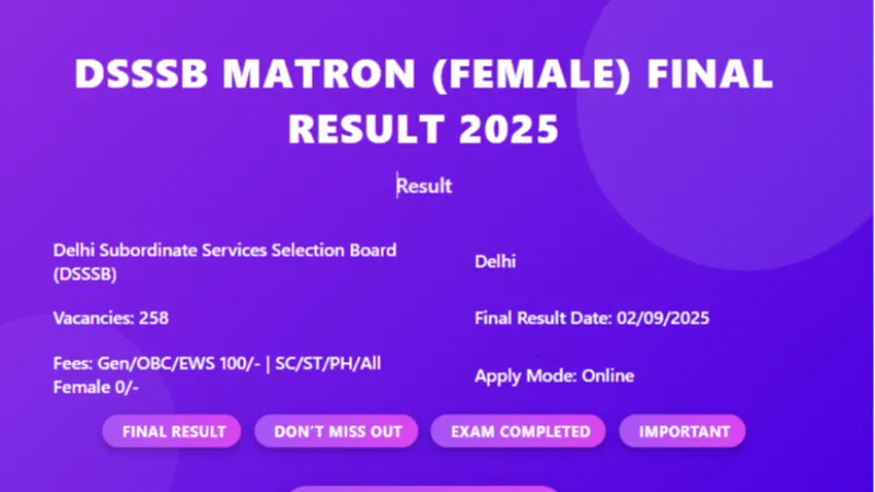 DSSSB Advt 03/23 Matron (Female) Final Result 2025