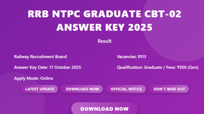 RRB NTPC Graduate Level CBT-2 Answer Key 2025