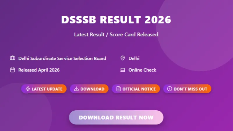 Delhi DSSSB Various Post Result 2026