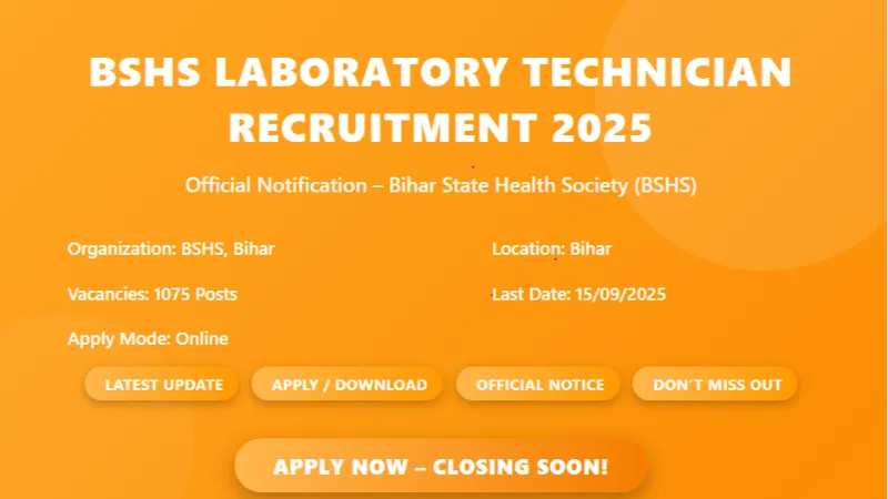 BSHS Laboratory Technician Recruitment 2025
