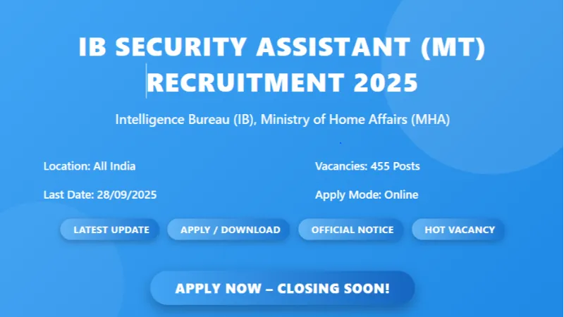 IB Security Assistant (Motor Transport) Recruitment 2025