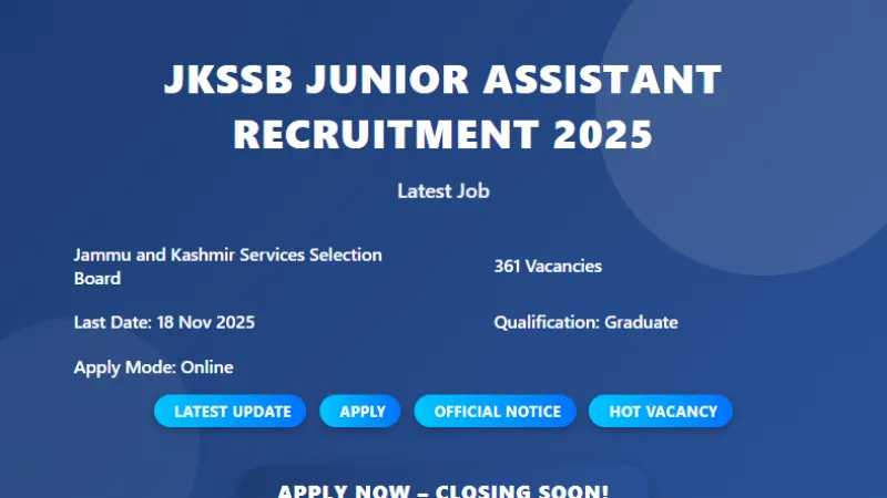 JKSSB Junior Assistant, Junior Scale Stenographer and Other Vacancy 2025