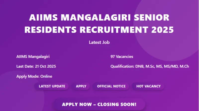 AIIMS Mangalagiri Senior Residents Recruitment 2025